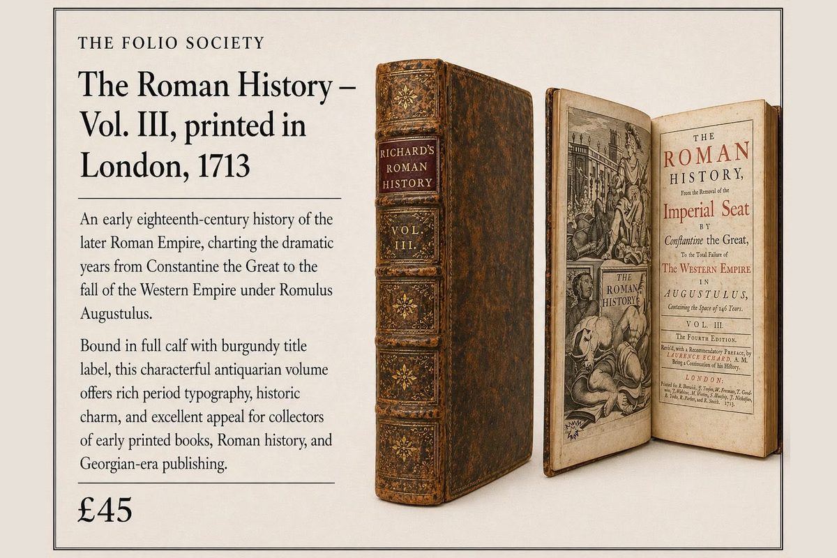 Roman History volume III, 1713 — advert card